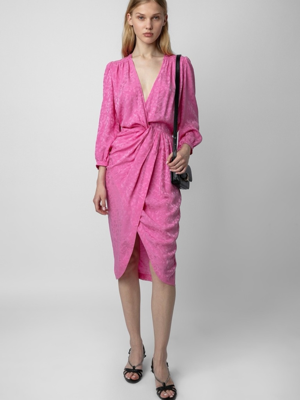 Zadig & Voltaire NWT Silk Jacquard Pink Midi Dress Draped Waist $698 - Picture 5 of 16